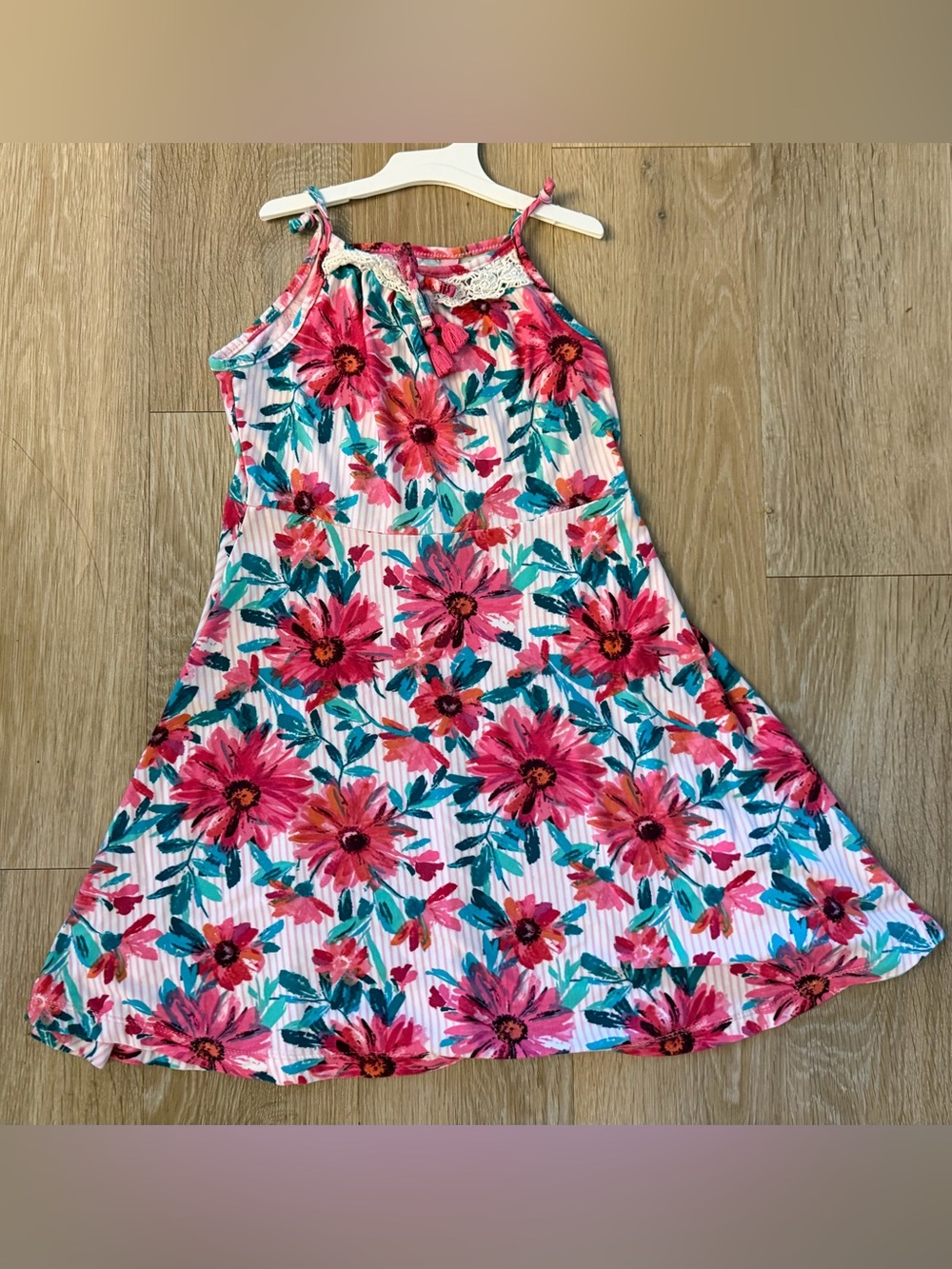 1st Kiss Girl's Size 7/8 Bright Pink Floral Polyester Blend Casual Sundress